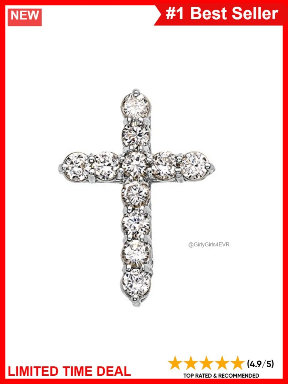 Sterling Silver 3 Carat Round Cubic Zirconia Cross Pendant